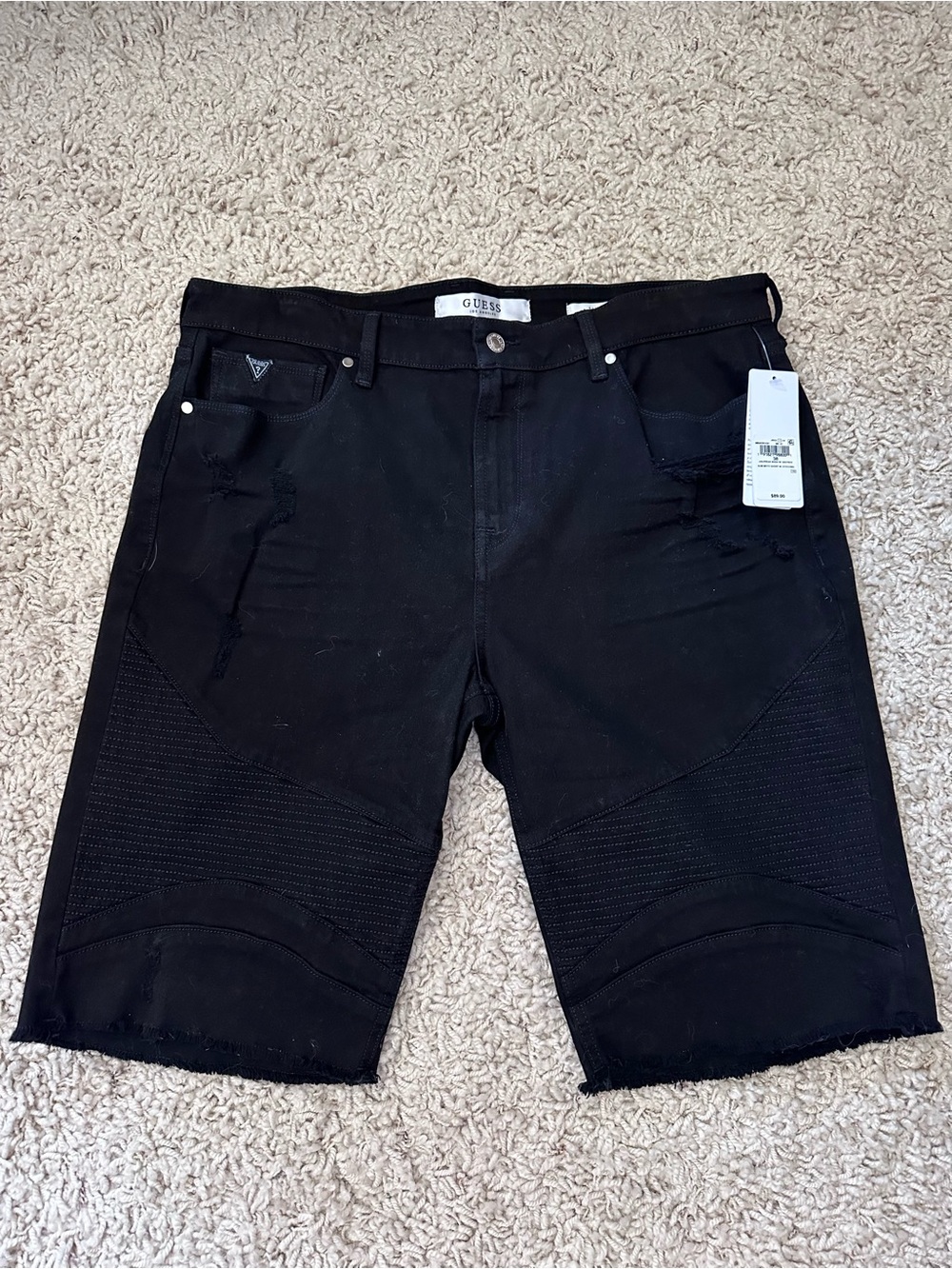 GUESS Black Distressed Slim Moto Denim Shorts Size 38 NWT